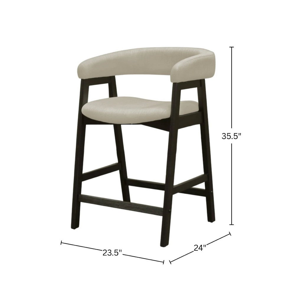 Benjara Vecy Counter Height Chair Set of 2, Beige Polyester, Vintage Black Wood