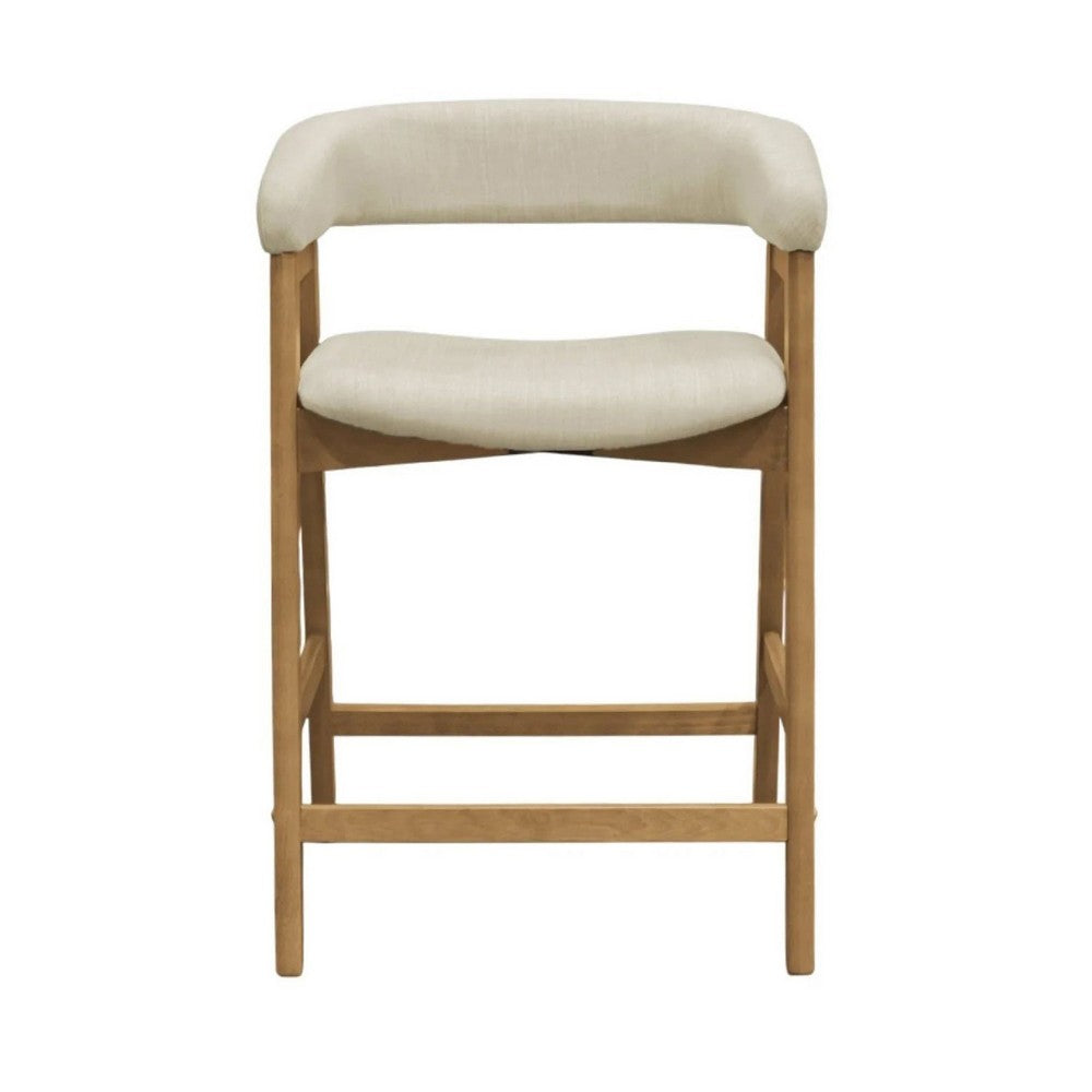 Benjara Vecy Counter Height Chair Set of 2, Beige Polyester, Natural Brown Wood