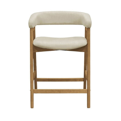 Benjara Vecy Counter Height Chair Set of 2, Beige Polyester, Natural Brown Wood