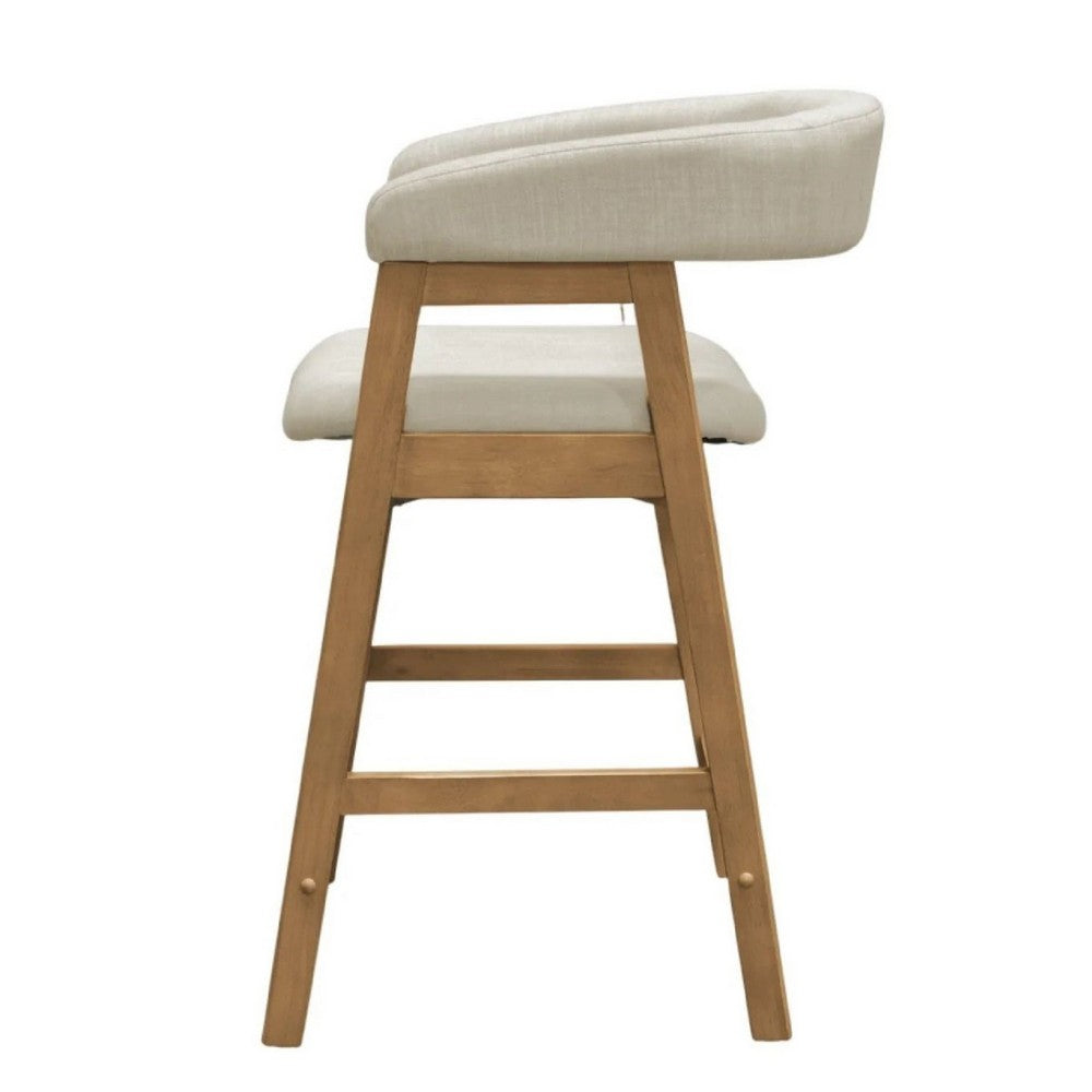 Benjara Vecy Counter Height Chair Set of 2, Beige Polyester, Natural Brown Wood