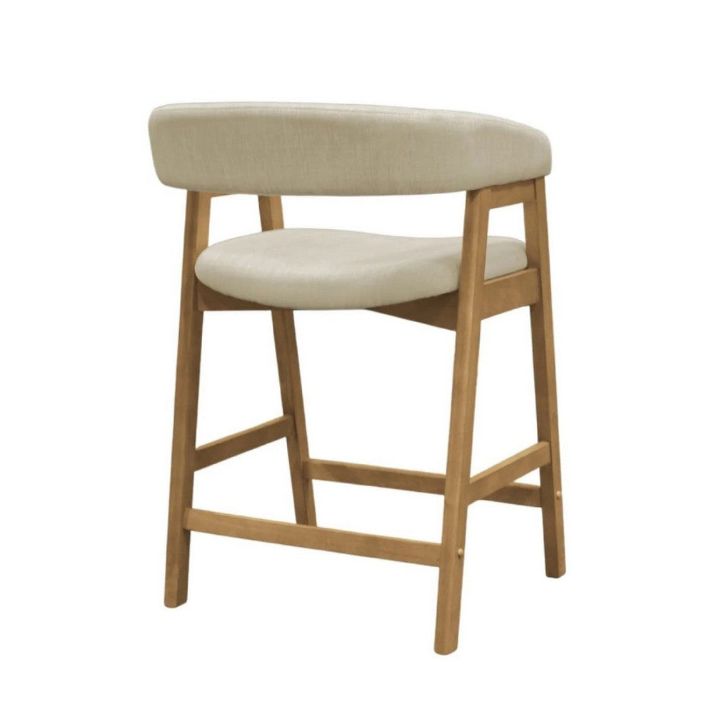 Benjara Vecy Counter Height Chair Set of 2, Beige Polyester, Natural Brown Wood