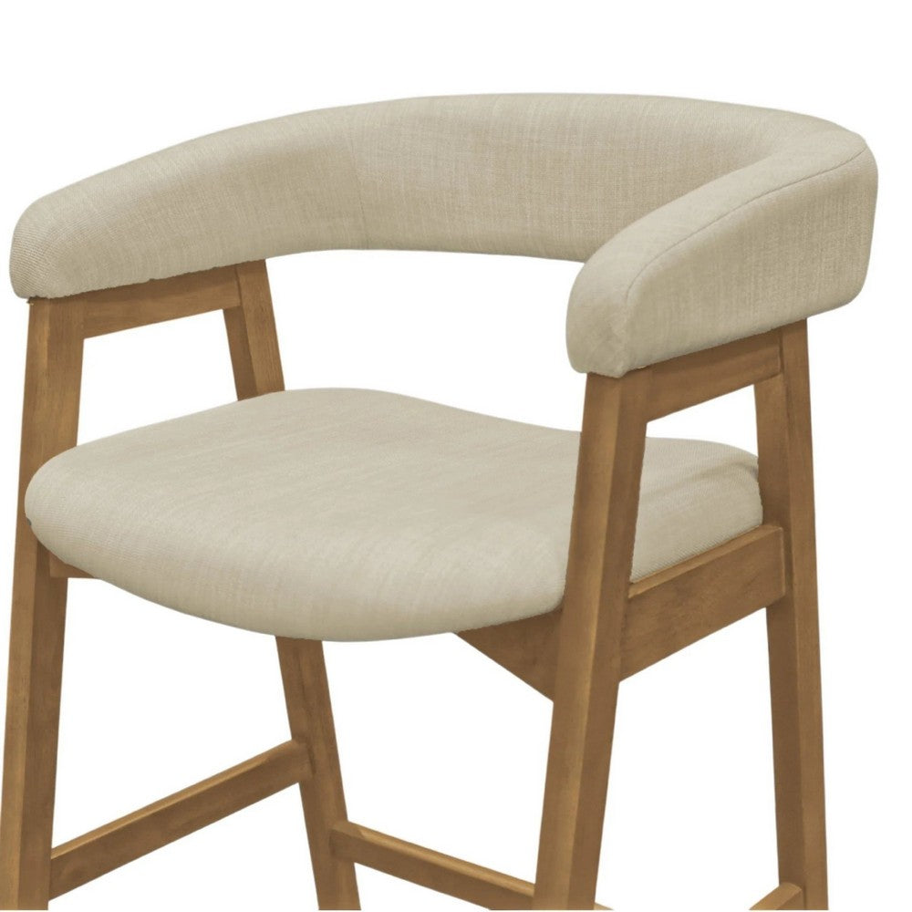 Benjara Vecy Counter Height Chair Set of 2, Beige Polyester, Natural Brown Wood