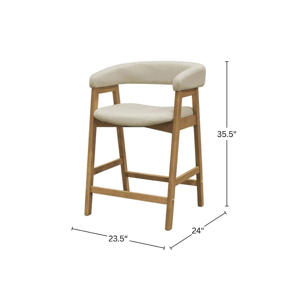 Benjara Vecy Counter Height Chair Set of 2, Beige Polyester, Natural Brown Wood