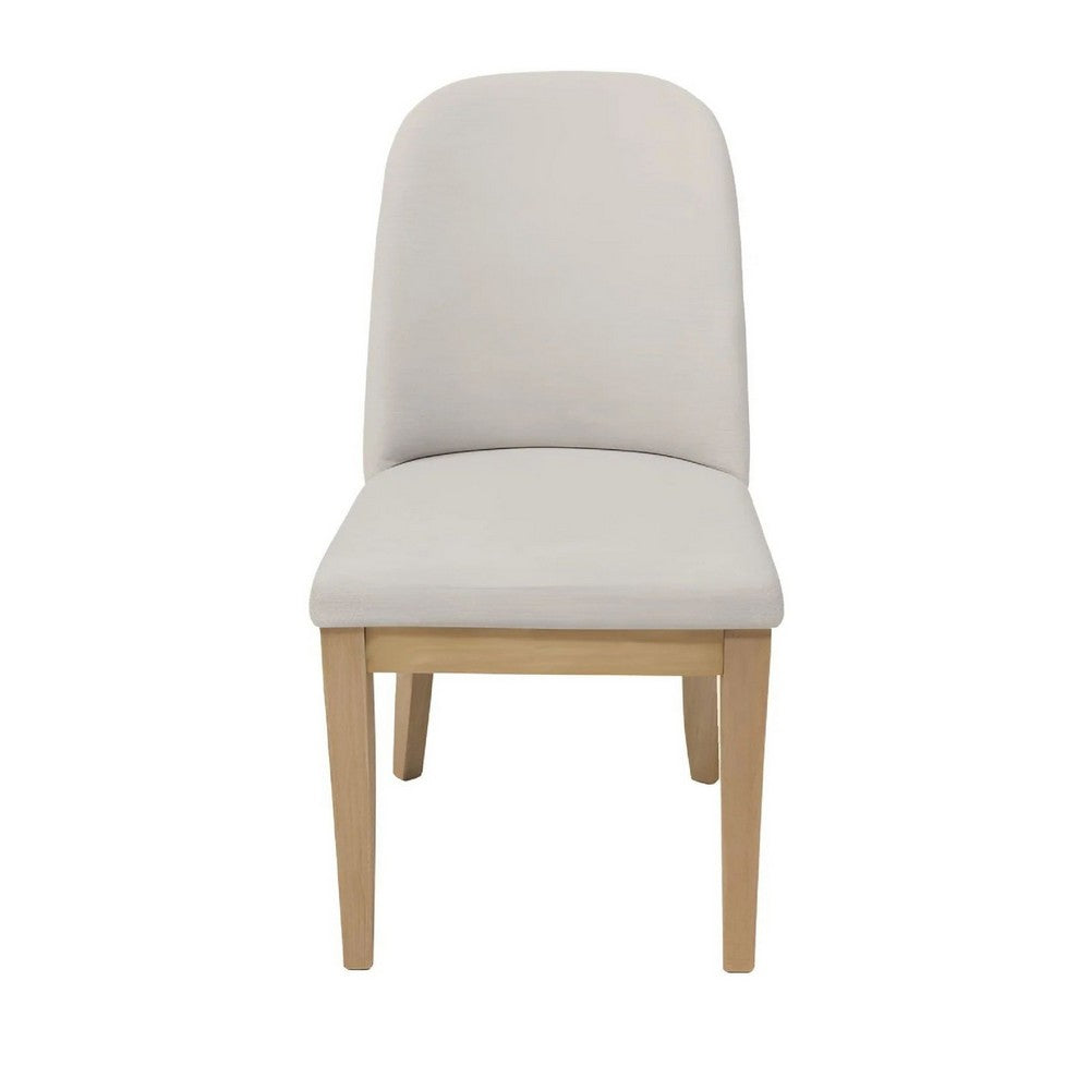 Benjara Abil Side Chair Set of 2, Curved Back, Ivory Polyester, Natural Brown
