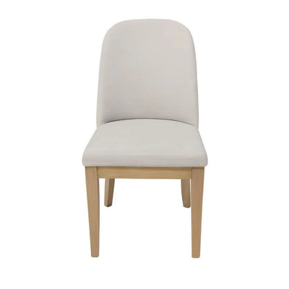 Benjara Abil Side Chair Set of 2, Curved Back, Ivory Polyester, Natural Brown