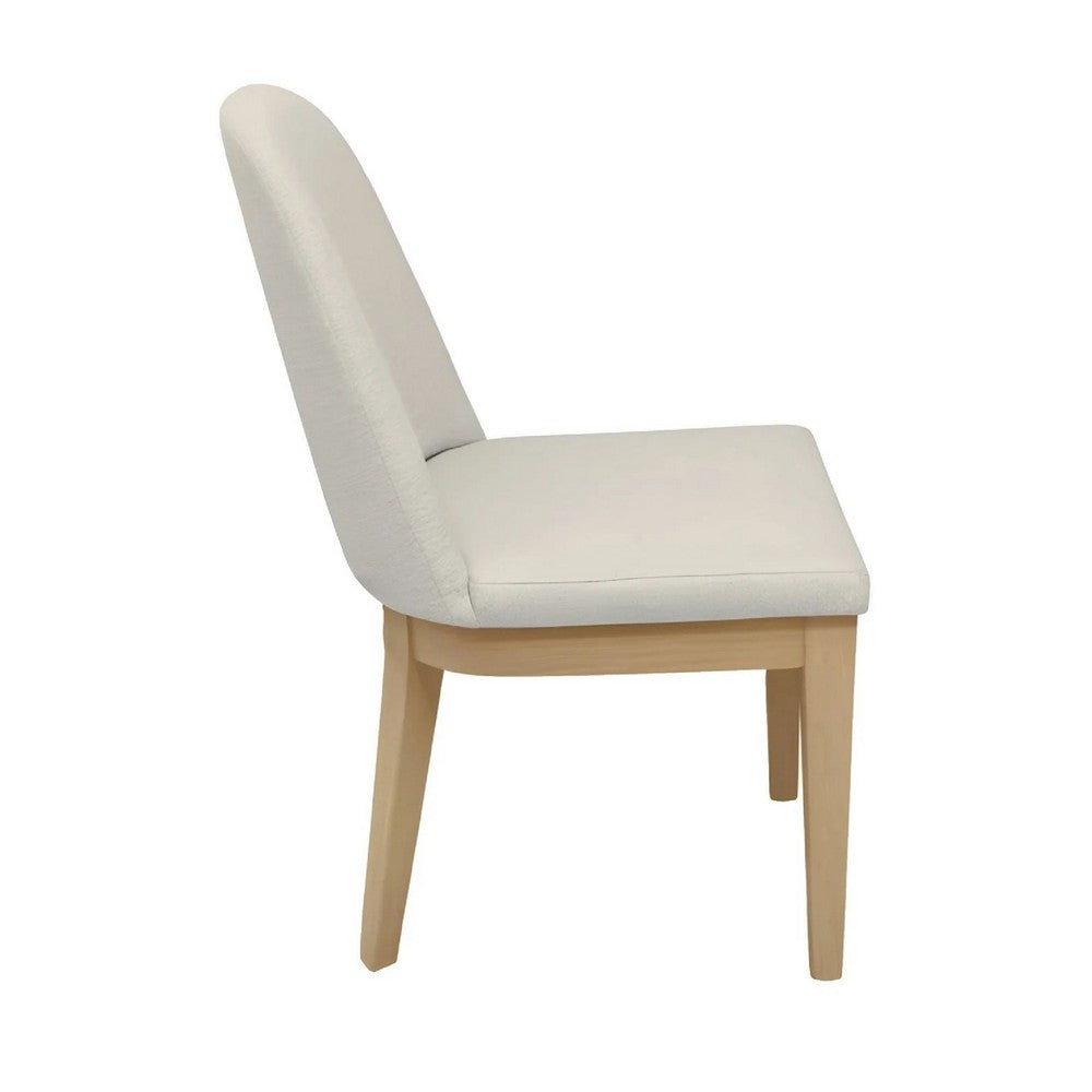 Benjara Abil Side Chair Set of 2, Curved Back, Ivory Polyester, Natural Brown