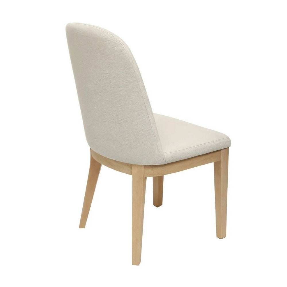 Benjara Abil Side Chair Set of 2, Curved Back, Ivory Polyester, Natural Brown