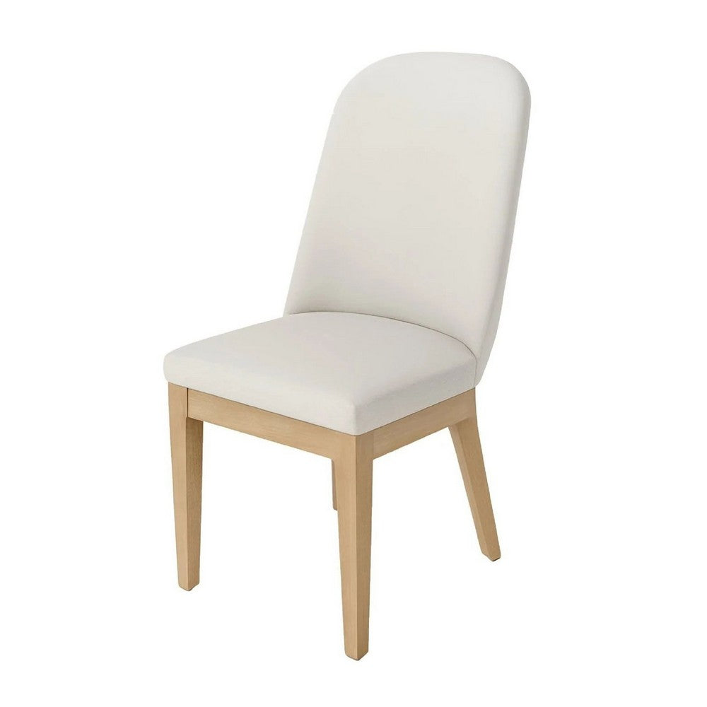 Benjara Abil Side Chair Set of 2, Curved Back, Ivory Polyester, Natural Brown