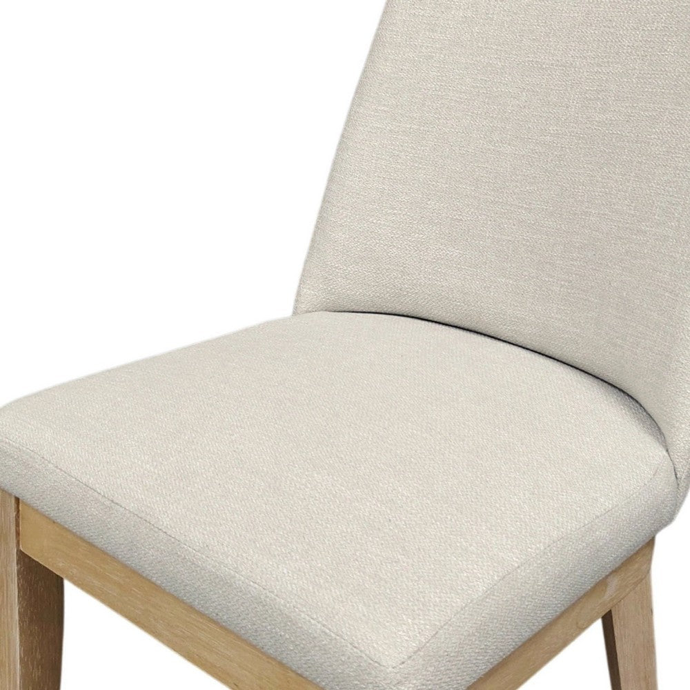Benjara Abil Side Chair Set of 2, Curved Back, Ivory Polyester, Natural Brown