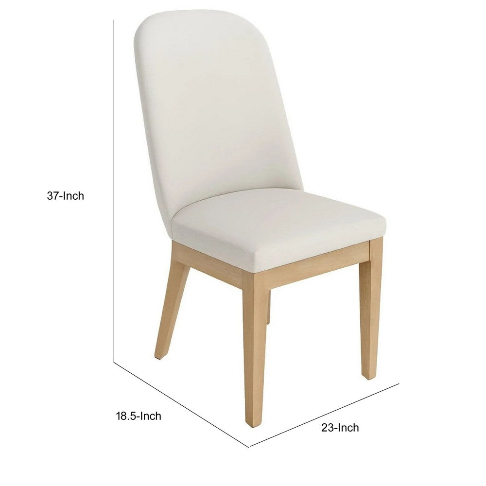 Benjara Abil Side Chair Set of 2, Curved Back, Ivory Polyester, Natural Brown