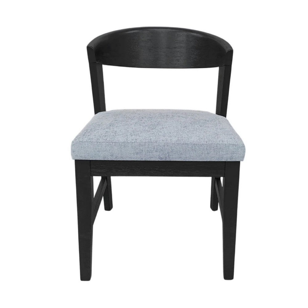 Benjara Vecy Side Chair Set of 2, Gray Fabric Seat, Curved Back, Vintage Black