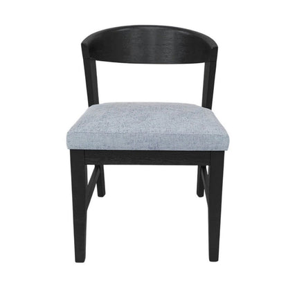 Benjara Vecy Side Chair Set of 2, Gray Fabric Seat, Curved Back, Vintage Black