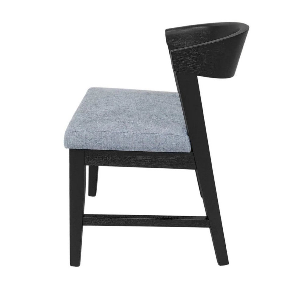 Benjara Vecy Side Chair Set of 2, Gray Fabric Seat, Curved Back, Vintage Black