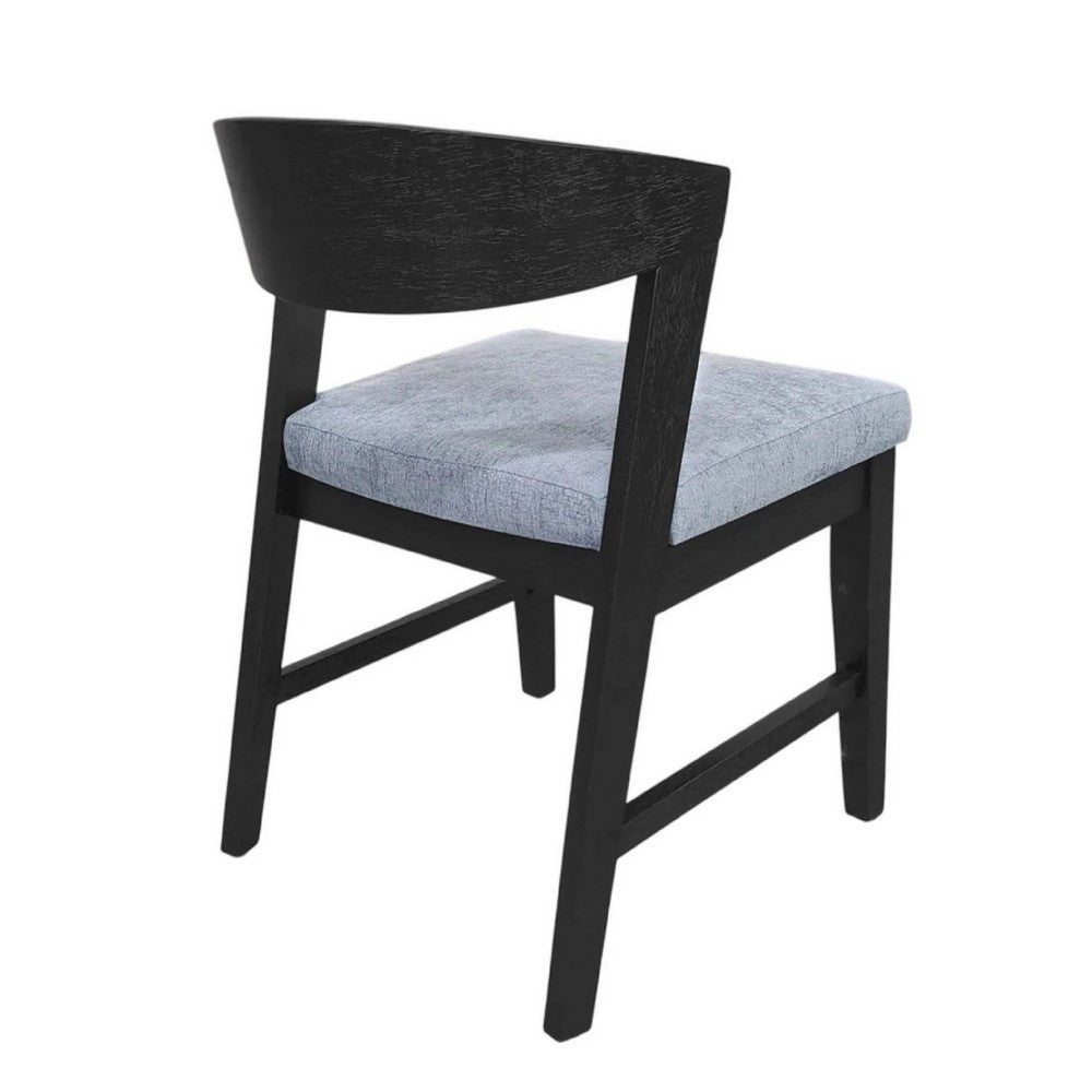 Benjara Vecy Side Chair Set of 2, Gray Fabric Seat, Curved Back, Vintage Black