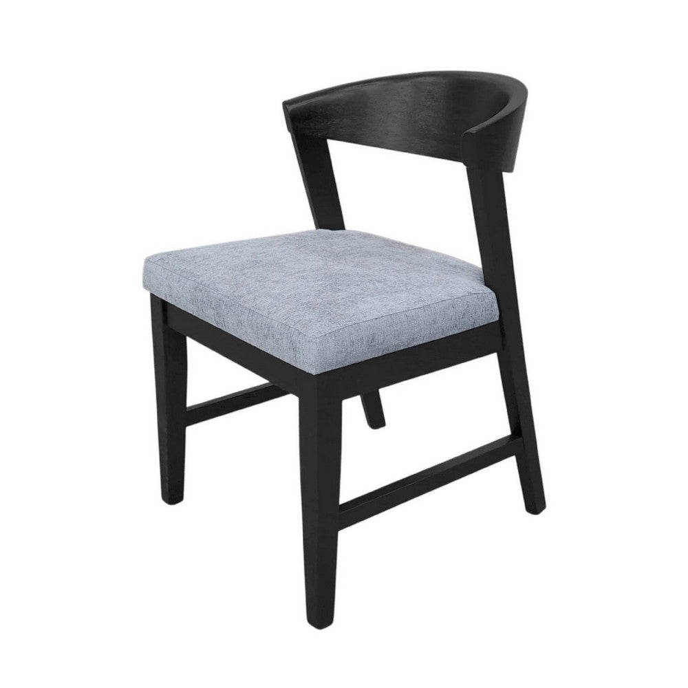 Benjara Vecy Side Chair Set of 2, Gray Fabric Seat, Curved Back, Vintage Black