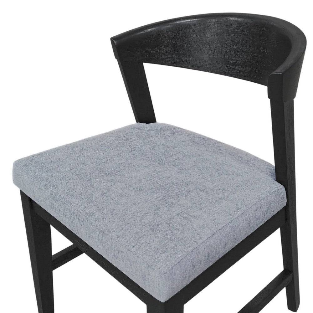 Benjara Vecy Side Chair Set of 2, Gray Fabric Seat, Curved Back, Vintage Black