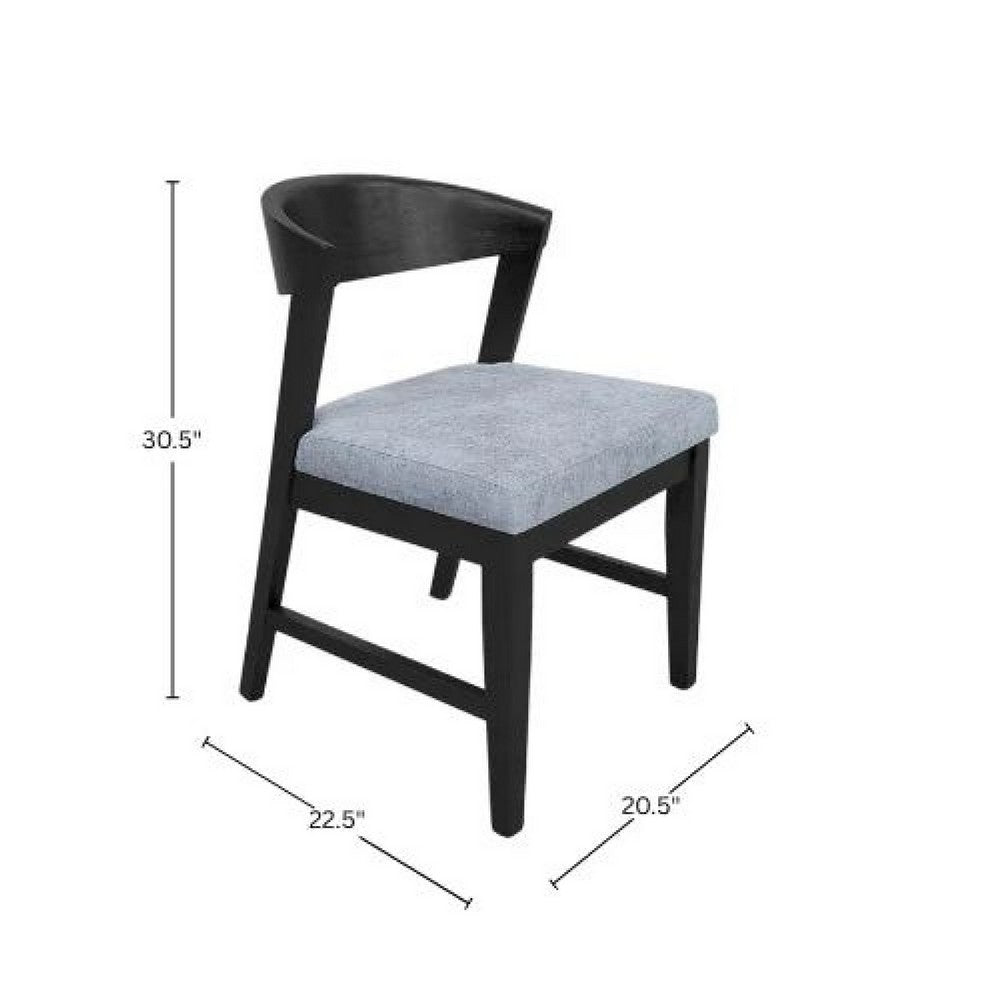 Benjara Vecy Side Chair Set of 2, Gray Fabric Seat, Curved Back, Vintage Black