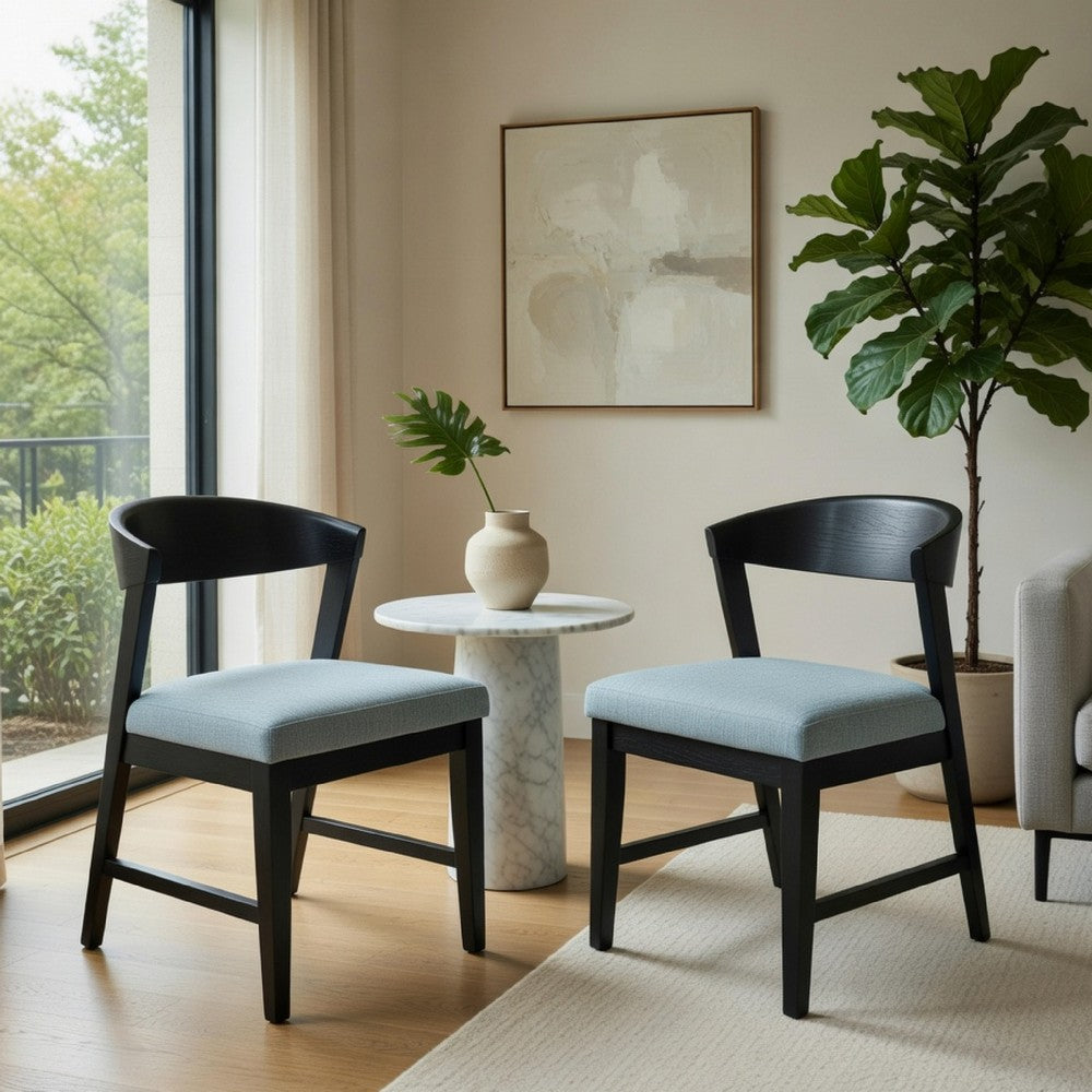 Benjara Vecy Side Chair Set of 2, Gray Fabric Seat, Curved Back, Vintage Black
