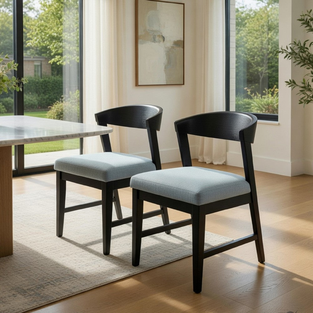 Benjara Vecy Side Chair Set of 2, Gray Fabric Seat, Curved Back, Vintage Black