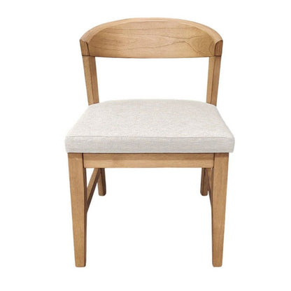 Benjara Vecy Side Chair Set of 2, Ivory Fabric Seat, Curved Back, Natural Brown