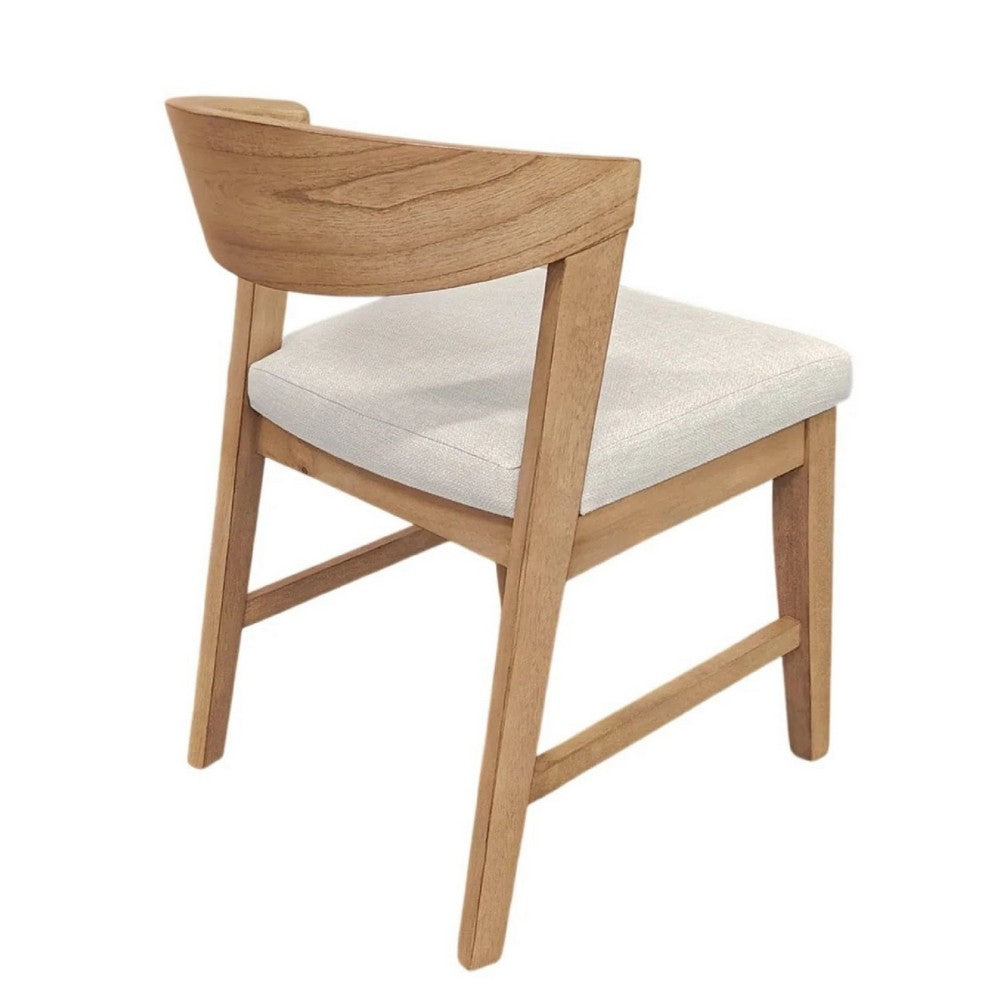 Benjara Vecy Side Chair Set of 2, Ivory Fabric Seat, Curved Back, Natural Brown