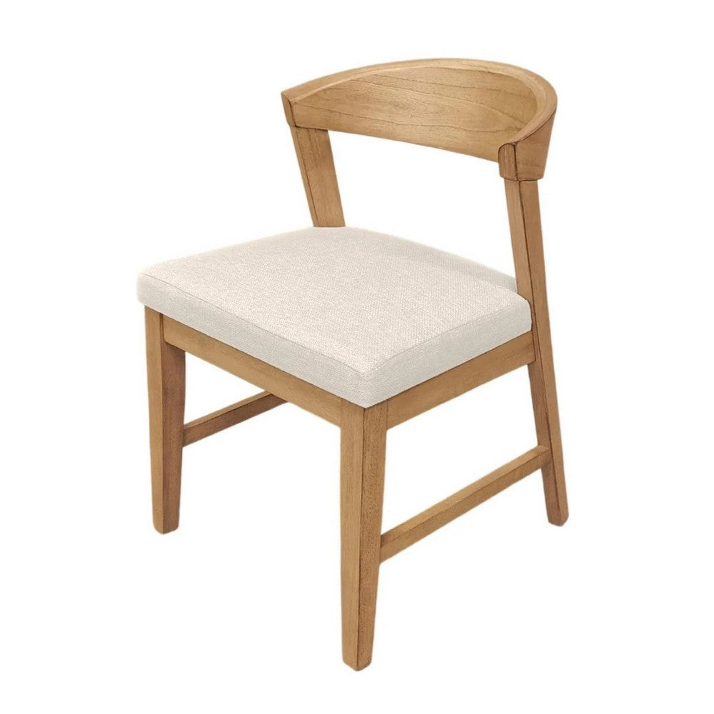 Benjara Vecy Side Chair Set of 2, Ivory Fabric Seat, Curved Back, Natural Brown