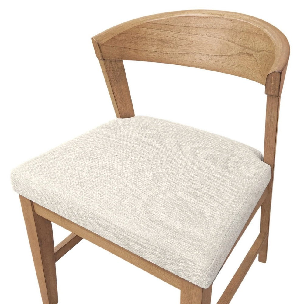 Benjara Vecy Side Chair Set of 2, Ivory Fabric Seat, Curved Back, Natural Brown