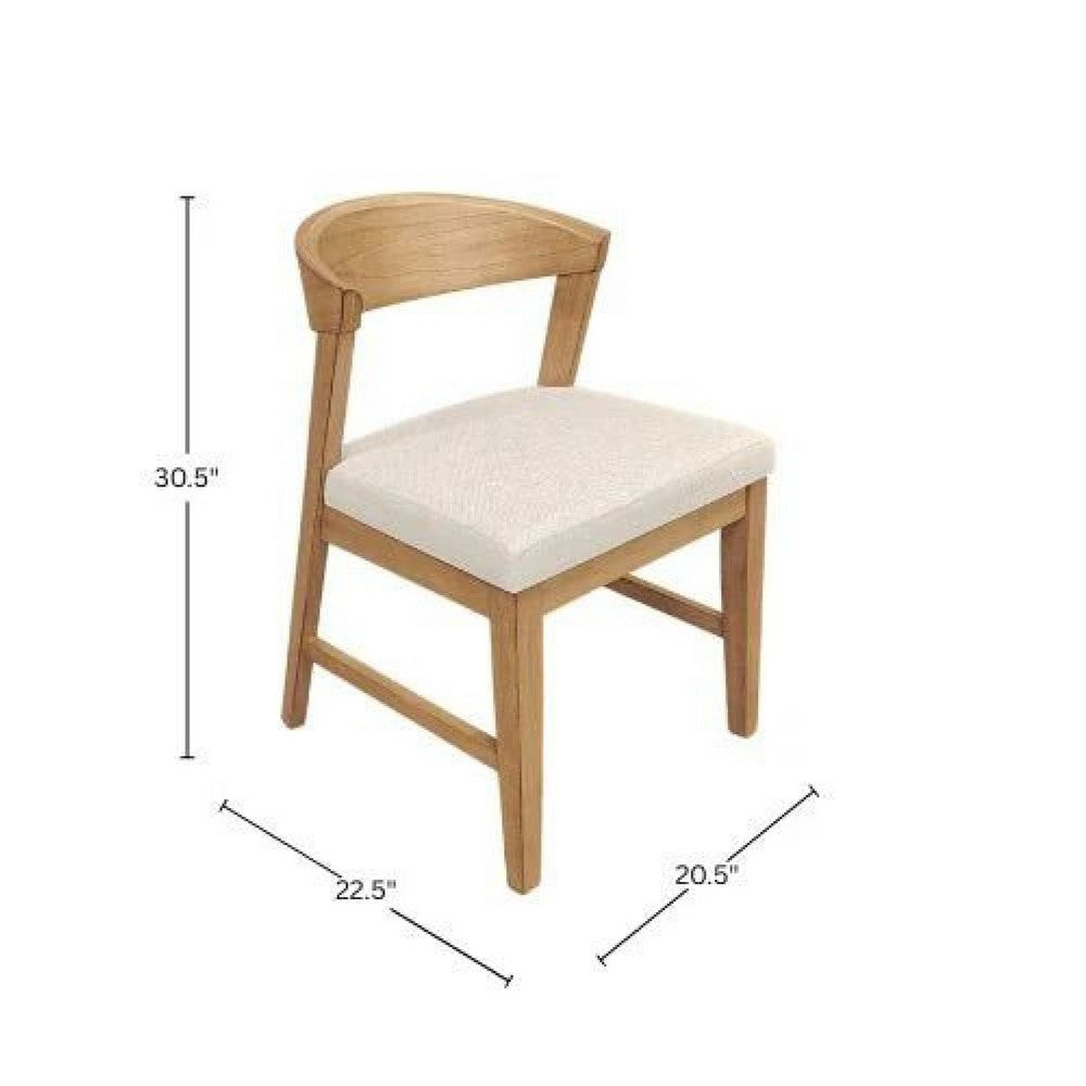 Benjara Vecy Side Chair Set of 2, Ivory Fabric Seat, Curved Back, Natural Brown