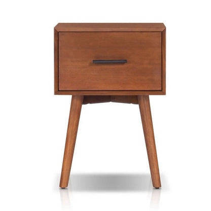Benjara Ian Side End Table w Drawer, Chestnut Brown Wood, 18 Inch Rectangular