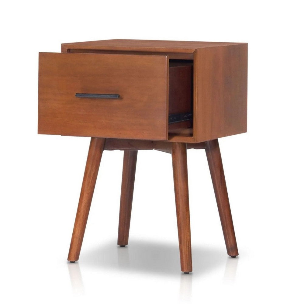 Benjara Ian Side End Table w Drawer, Chestnut Brown Wood, 18 Inch Rectangular