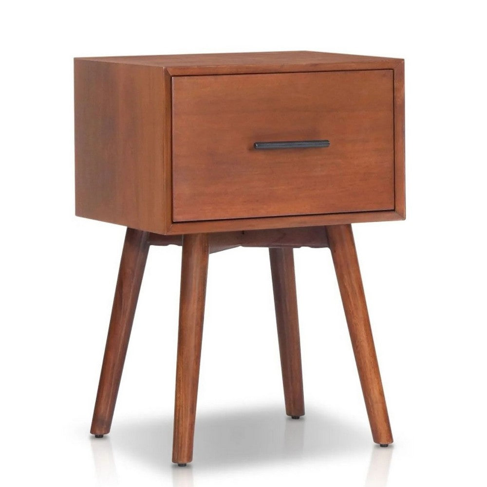Benjara Ian Side End Table w Drawer, Chestnut Brown Wood, 18 Inch Rectangular