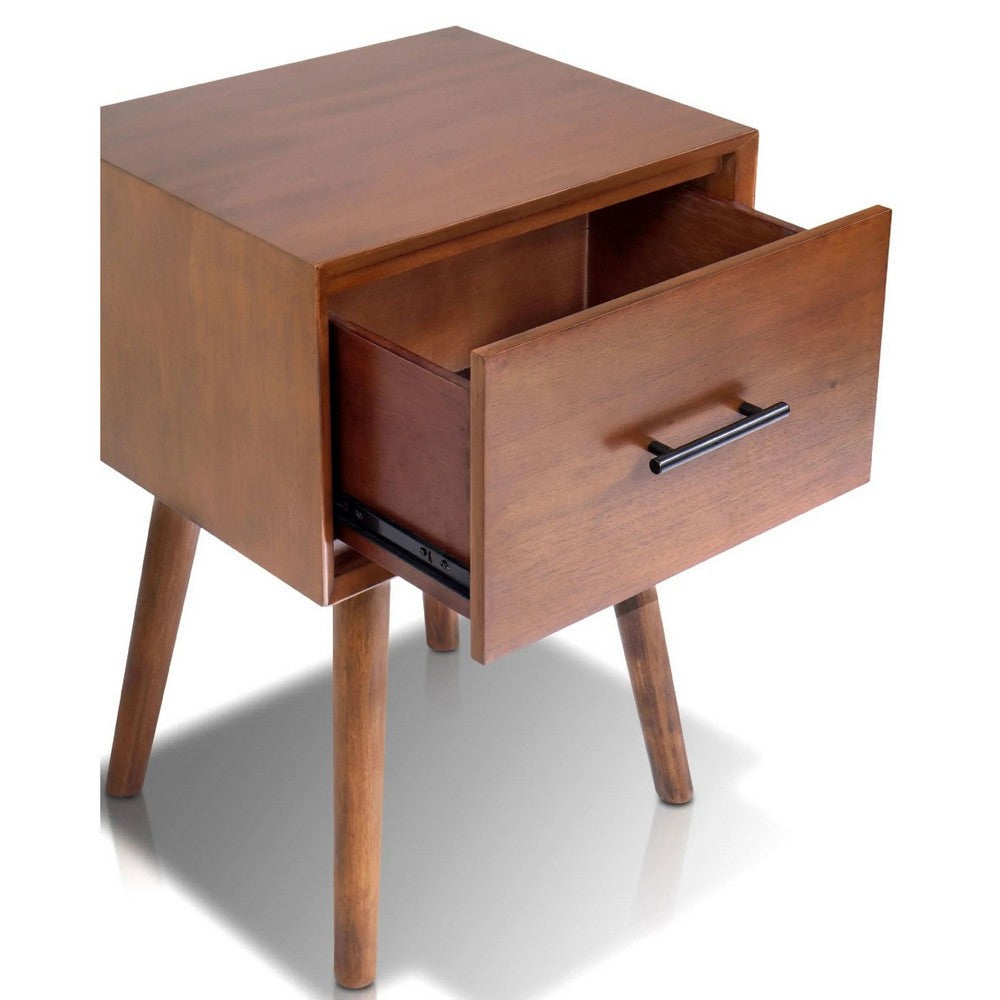 Benjara Ian Side End Table w Drawer, Chestnut Brown Wood, 18 Inch Rectangular