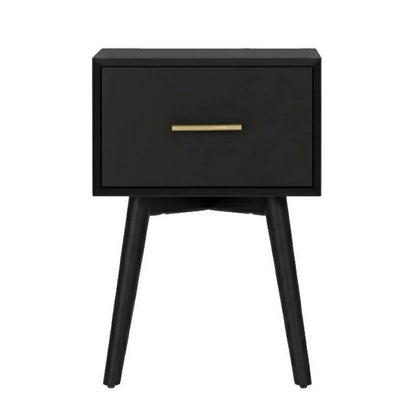 Benjara Ian Side End Table, Felt-Lined Drawer, Modern Black, 18 Inch Rectangular