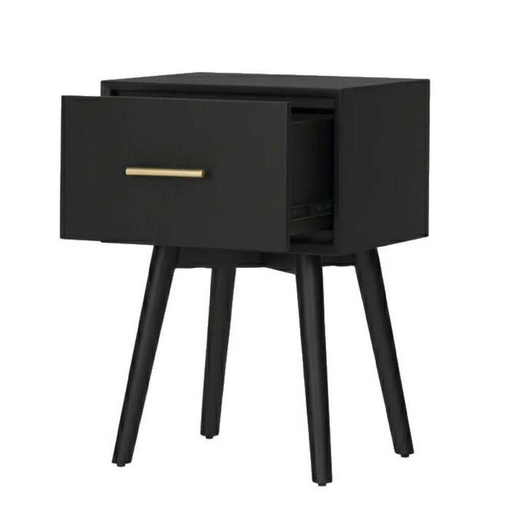 Benjara Ian Side End Table, Felt-Lined Drawer, Modern Black, 18 Inch Rectangular
