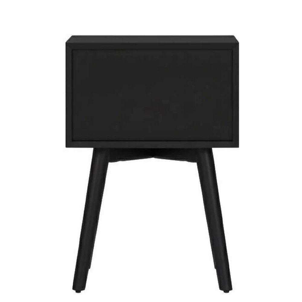 Benjara Ian Side End Table, Felt-Lined Drawer, Modern Black, 18 Inch Rectangular