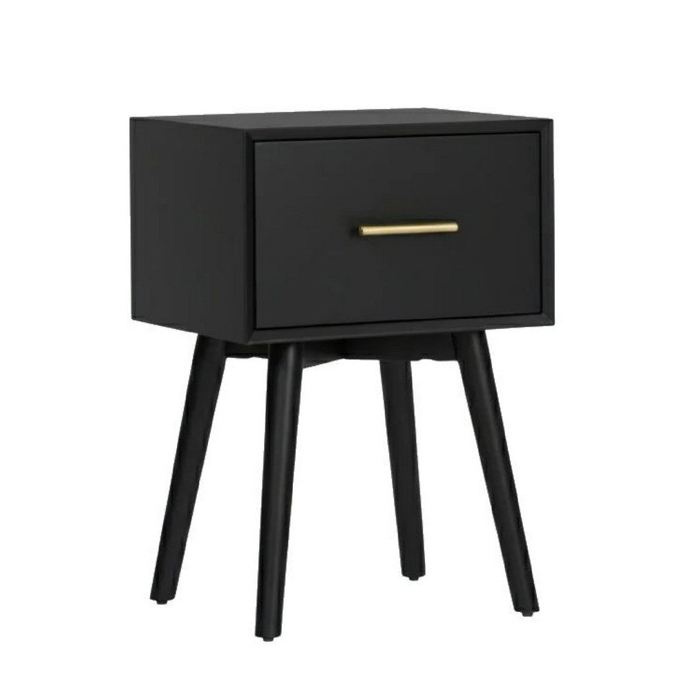 Benjara Ian Side End Table, Felt-Lined Drawer, Modern Black, 18 Inch Rectangular
