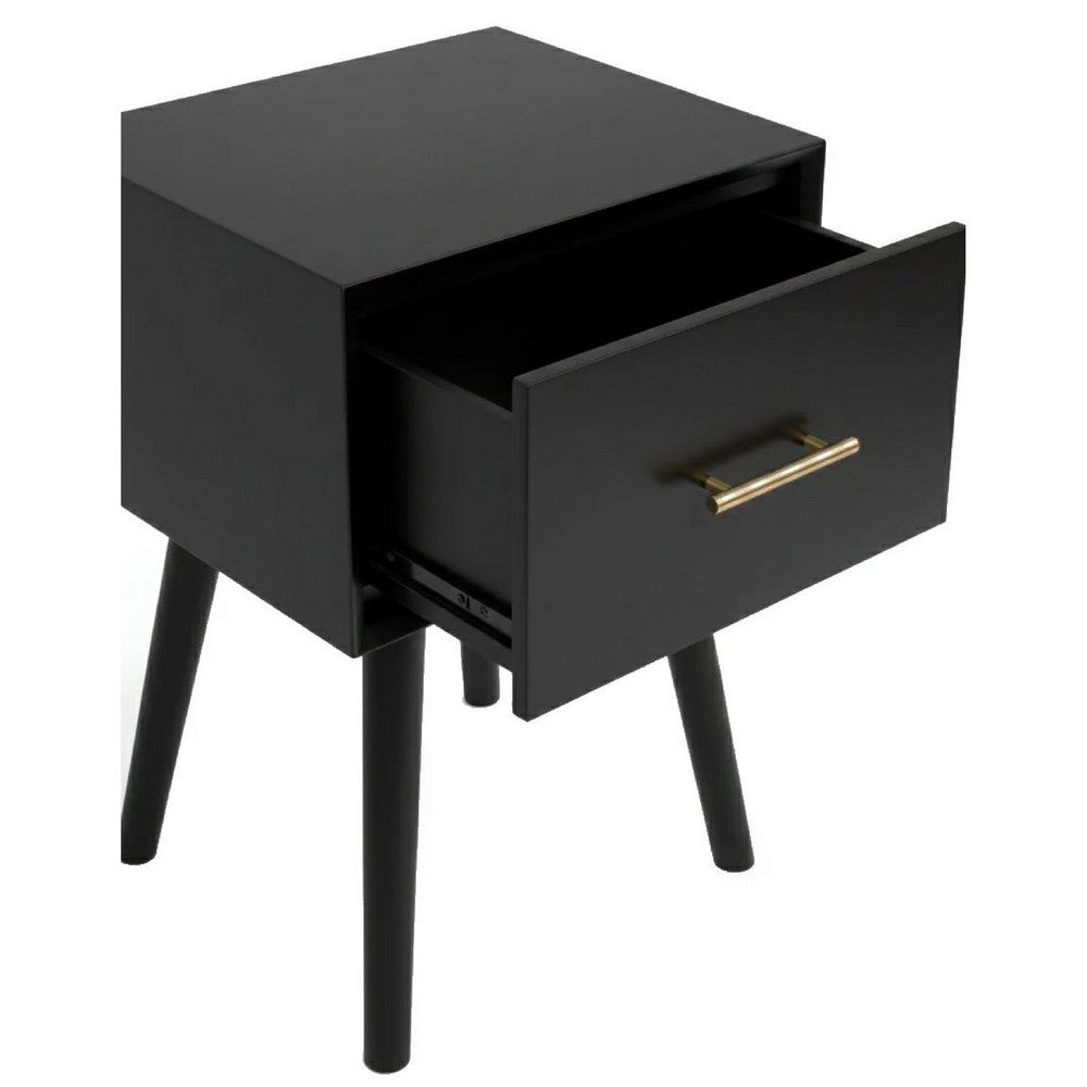 Benjara Ian Side End Table, Felt-Lined Drawer, Modern Black, 18 Inch Rectangular