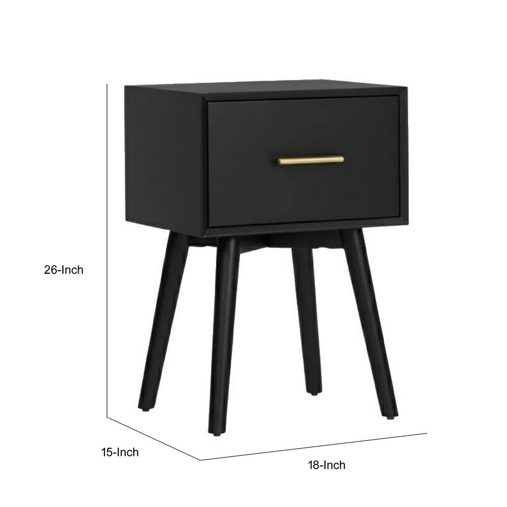 Benjara Ian Side End Table, Felt-Lined Drawer, Modern Black, 18 Inch Rectangular