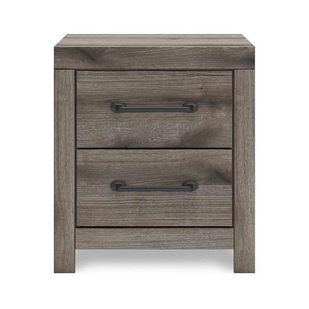 Benjara Gesa Nightstand, 2 Drawers with Bar Handles, USB Port, Weathered Gray