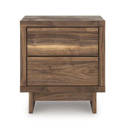 Benjara Lina Nightstand, 2 Drawers with Finger Tab Pulls, USB Ports, Brown