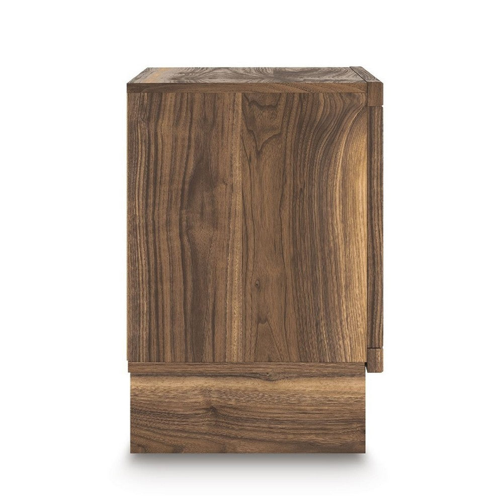 Benjara Lina Nightstand, 2 Drawers with Finger Tab Pulls, USB Ports, Brown