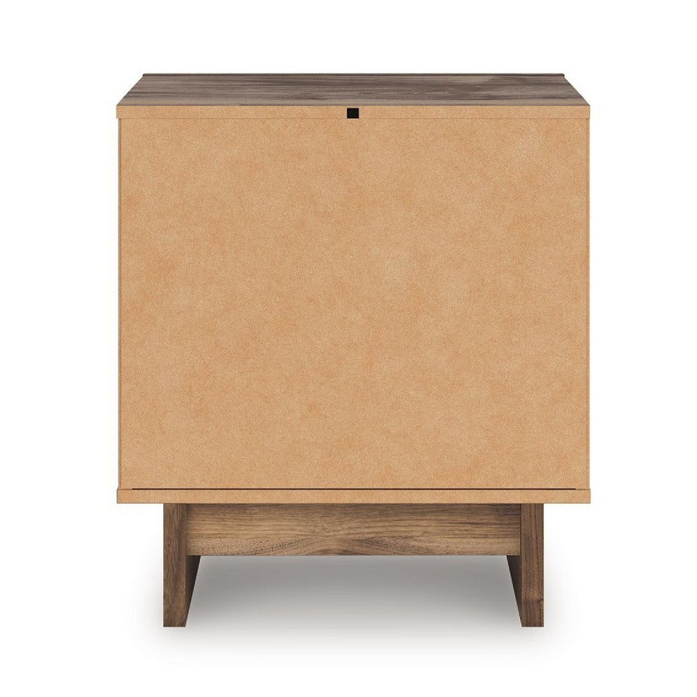 Benjara Lina Nightstand, 2 Drawers with Finger Tab Pulls, USB Ports, Brown