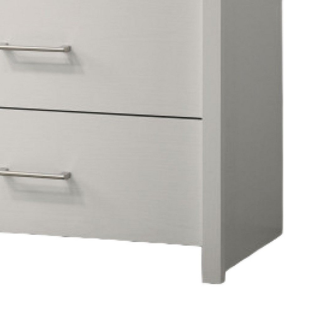 Benjara Kori Tall Dresser Chest, 4 Drawers with Silver Bar Handles, White