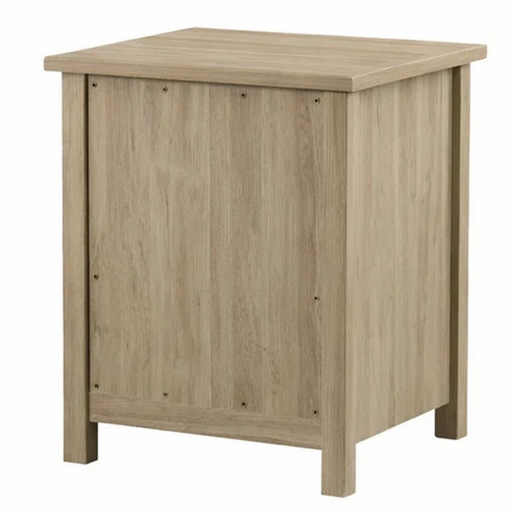 Benjara Kori Nightstand, 1 Drawer And Open Shelf, Black Pulls, Oak Brown