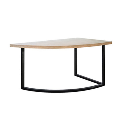 Benjara Giby Corner Table, Height Adjustable, Triangular Wheat Brown Wood, Black Metal