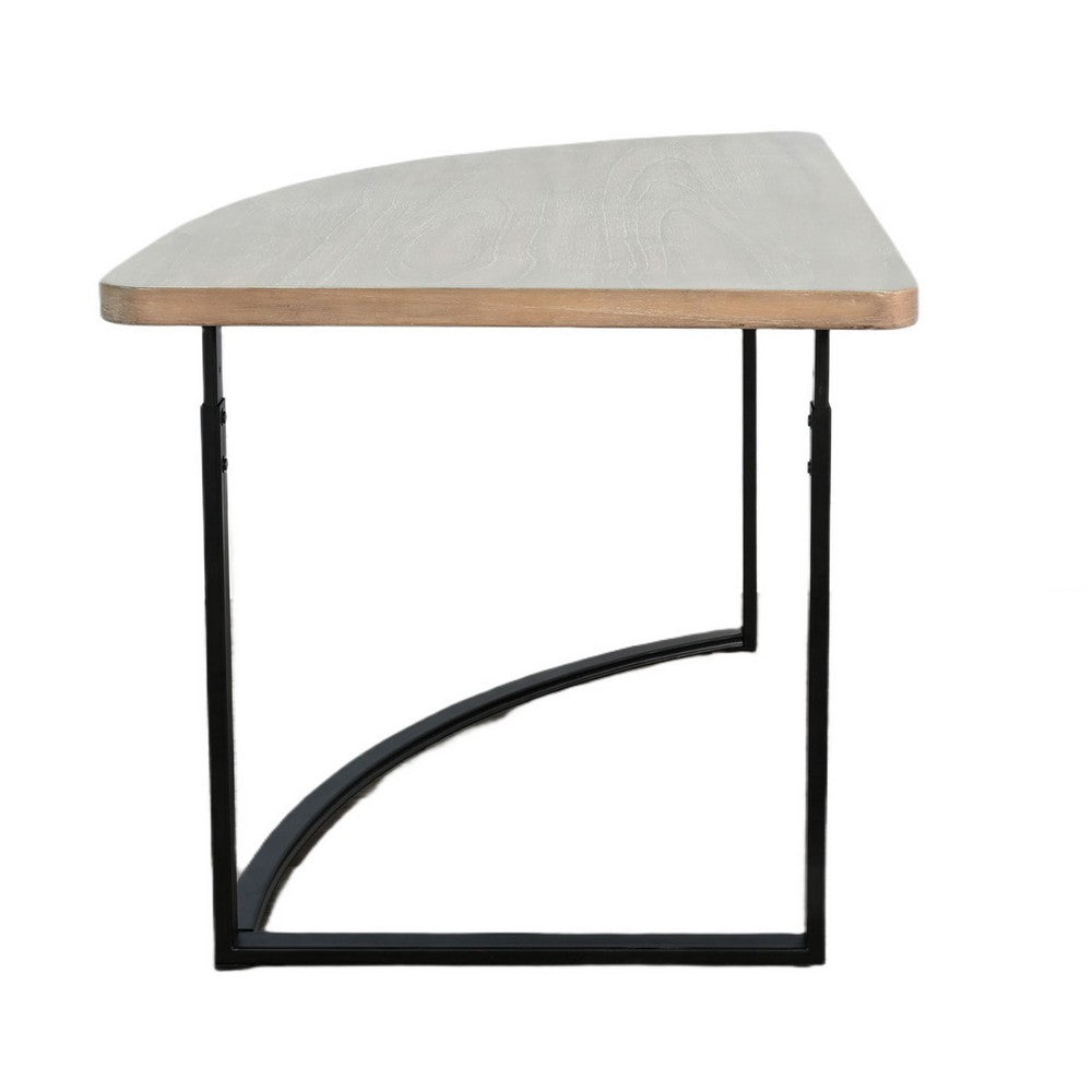 Benjara Giby Corner Table, Height Adjustable, Triangular Wheat Brown Wood, Black Metal