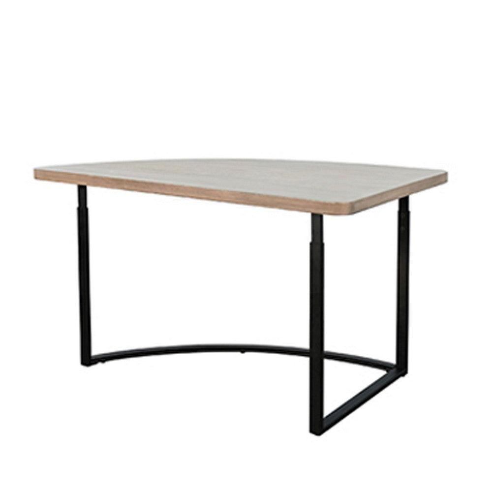 Benjara Giby Corner Table, Height Adjustable, Triangular Wheat Brown Wood, Black Metal
