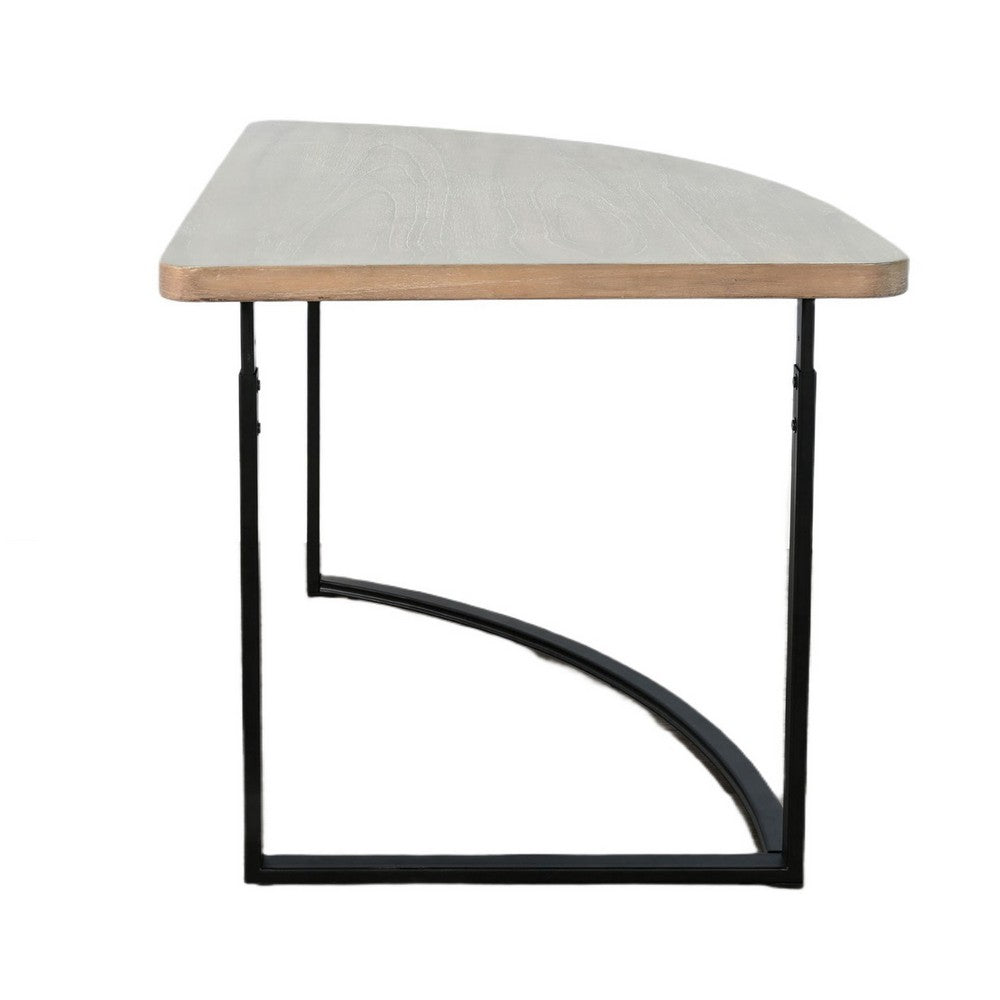 Benjara Giby Corner Table, Height Adjustable, Triangular Wheat Brown Wood, Black Metal