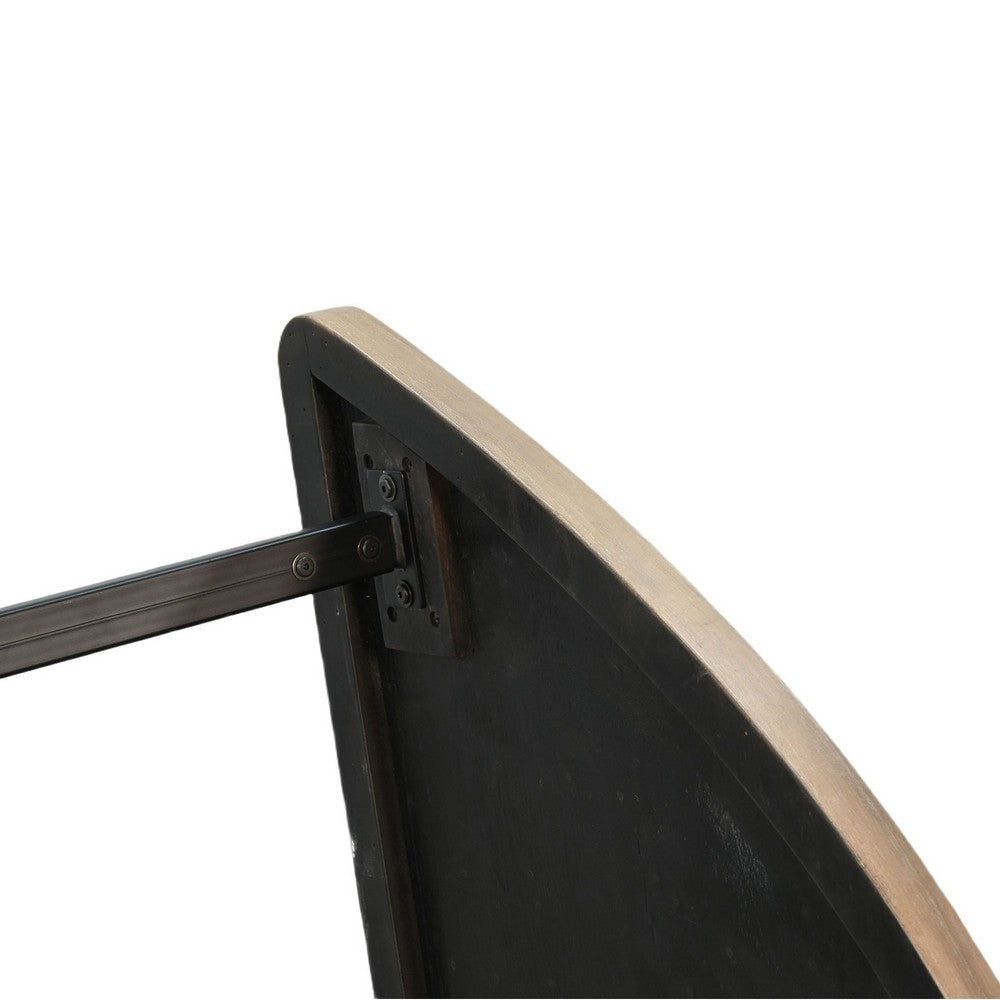 Benjara Giby Corner Table, Height Adjustable, Triangular Wheat Brown Wood, Black Metal