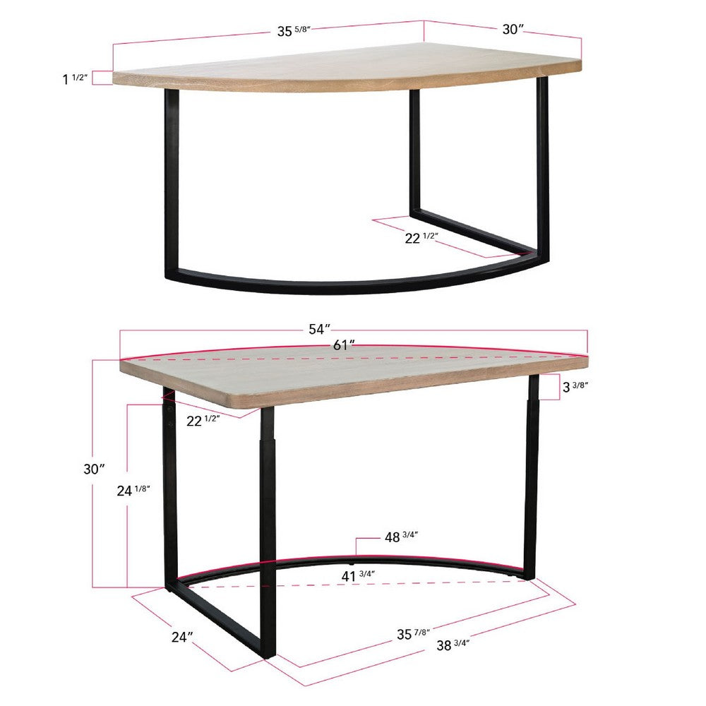 Benjara Giby Corner Table, Height Adjustable, Triangular Wheat Brown Wood, Black Metal
